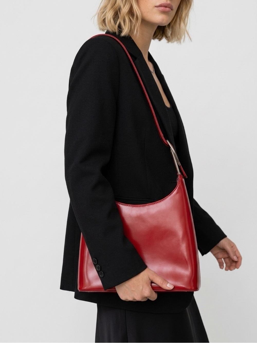 Red Leather Italian Shoulder Bag - Women's Classic Hobo made in Florence - Picture 2 of 10